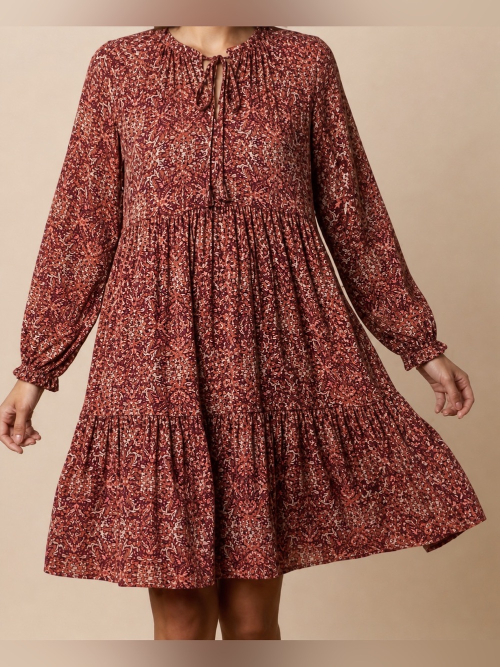 NWT- Terra & Sky Bohemian Style Peasant Mini Dress w/Long Sleeve, Sz 1X.